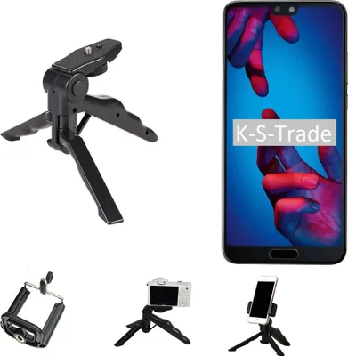 Produktbild von K-S-Trade Stativ Tisch-Ständer Dreibein Handy-Stativ Ständer kompatibel mit Huawei P20 Mini-Stativ Smartphone Tripod Handy-Stativ aus Plastik