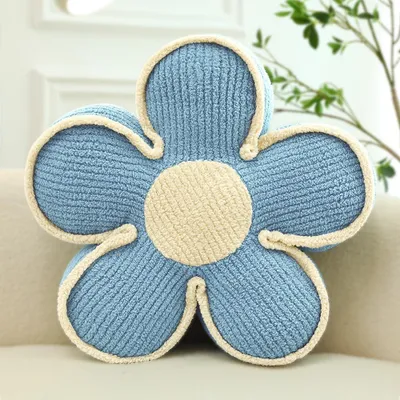 Produktbild von Bodenkissen, Sitzkissen, Blumenkissen, 50 cm, niedliche Blume, weiches Kissen mit Blütenblättern, Dekokissen in Blumenform, blau