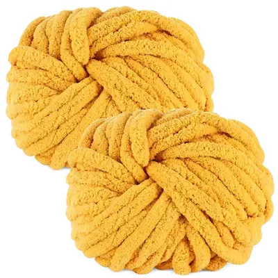Immagine prodotto di 2 gomitoli di filato di lana spesso, 500g, color giallo scuro, tipo chenille, in poliestere