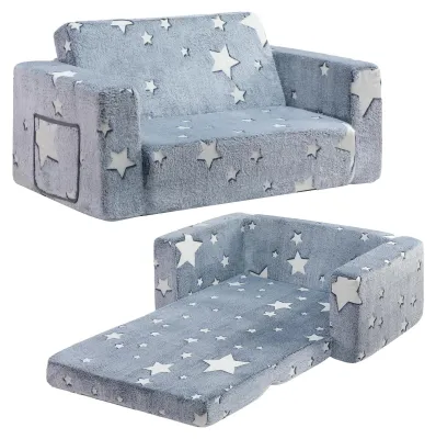 Produktbild von Kinder-Sofa 2-in-1: Sherpa-Sofa und Liegesessel mit Sternenmuster