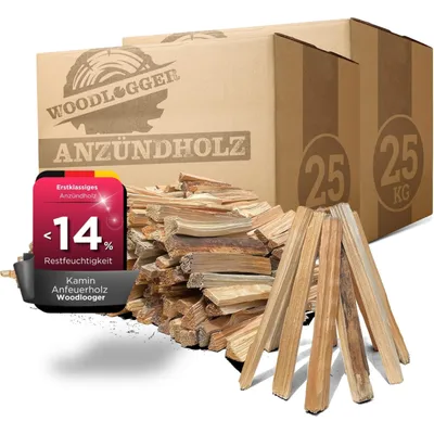 Produktbild von Woodlogger 50 KG Anzündholz I trockenes Anfeuerholz I Premium Anmachholz I ofenfertiges Brennholz I Holz für Kaminofen, Lagerfeuer, Feuerschalen, Ofen