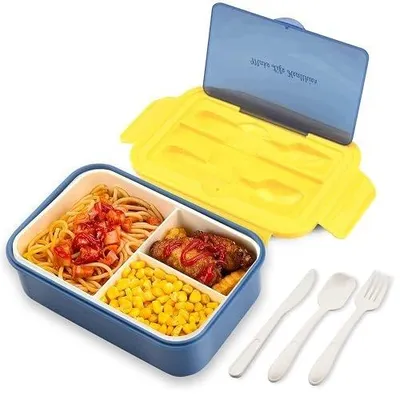 Zdjęcie produktu dla Pudełko śniadaniowe lunchbox 1400 ml szczelne 3 przegródki sztućce szkoła