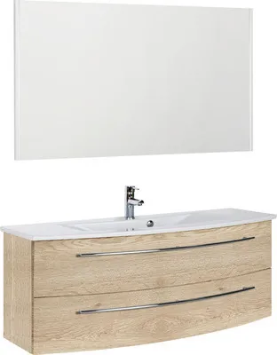 Produktbild von Marlin Badmöbel-Set 3040 BxHxT 121 x 198,2 x 51 cm Frontfarbe eiche natur mit Waschtisch Keramik weiß, Spiegel mit LED-B