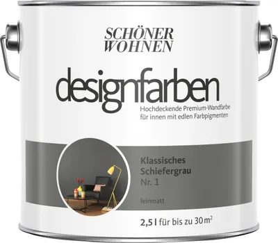 Produktbild von Schöner Wohnen Designfarben Wandfarbe Nr 1 Klassisches Schiefergrau 2,5 L