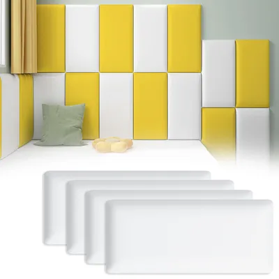 Productafbeelding van 3D-wandpanelen, geluiddempende zachte panelen, zachte panelen voor kinderdagverblijven, zelfklevende wandstickers, zachte panelen voor tatami-matten, zachte panelen voor kinderkamerachtergrond (wit - 4 stuks)