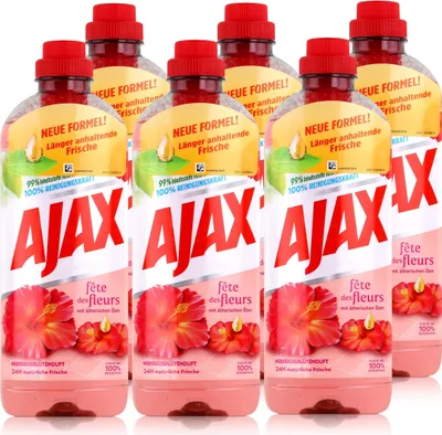 Produktbild von Ajax Allzweckreiniger Hibiskusblütenduft 1L - 100% Reinigungskraft (6er Pack)