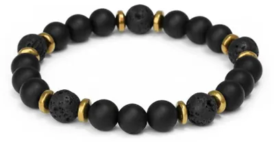Imagen del producto de Pulsera de perlas hecha con ónix, piedra volcánica y amatista, modelo MINK146/20