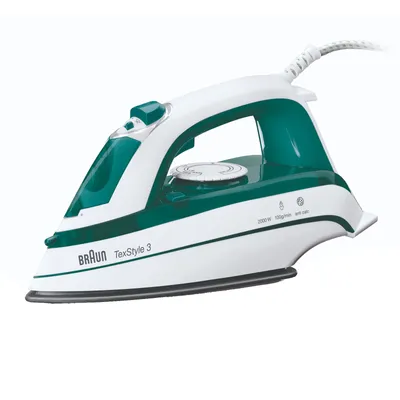 Zdjęcie produktu dla Braun TS 345, Żelazko suche i parowe, Płyta ceramiczna, 2 m, 100 g/min, Zielony, Biały, 25 g/min