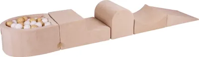 Produktbild von MeowBaby Spielplatz aus Schaumstoff 4-Element Schaumspielset mit Kleine Bällebad, 100 Bälle, 57x45x30cm, Samt, Dunkelgrün: Weiß