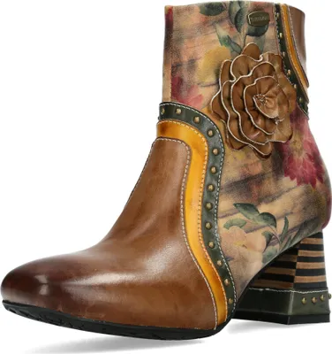 Produktbild von Laura Vita Damen Stiefelette Blumenmuster Nieten und Blütenapplikation Talao 02, Größe:37 EU, Farbe:Braun