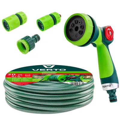 Produktbild von VERTO Gartenbewässerung Komplettes Starterset: Gartenschlauch (3/4" x 20 m - 50 m), diverse Düsen & Spritzen