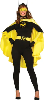 Produktbild von Fledermaus Abenteuerheld Outfit Mit Cape Maske Gürtel, Größe: 42 - 44 (L) Farbe: Schwarz