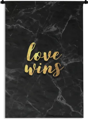 Produktbild von MuchoWow® Wandteppich Wandbehang Zitat - Liebe - Marmor - Gold 120x180 cm Tapisserie Dekoration Wandtuch - Schlafzimmer - Dekorationen für das Haus