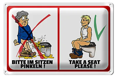 Produktbild von Blechschild WC 30x20cm Toilette Bitte im Sitzen pinkeln