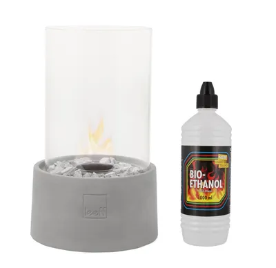 Image de Leeff - Grey - Feu d'ambiance - Cheminée de table - avec bouteille de 1 litre de bioéthanol - Cadeau pour la fête des pères