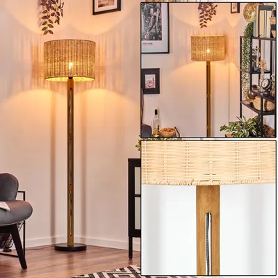 Produktbild von Dello Stehlampe aus Holz/Metall und Schirm aus Rattan