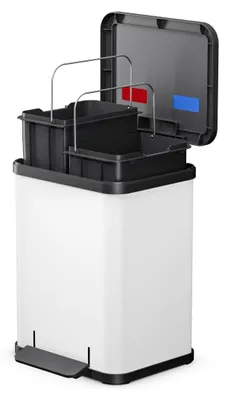 Produktbild von Hailo Öko duo Plus M Tret-Mülltrenner - freistehender 2 x 9 Liter Doppelmülleimer aus Stahlblech - Mülltrennsystem mit soft close Deckel - 2-fach Abfalltrenner für die Küche - Weiß