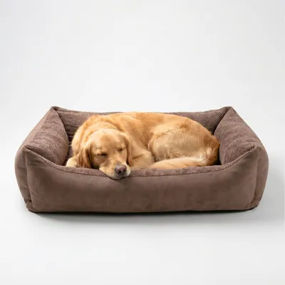Produktbild von 4L Textil TEO Hundekorb mittelgroße Hunde Kuscheliges Hundebett mit Bezug Hundekissen flauschig Hundekörbchen Hundesofa (60x40 cm, Braun)