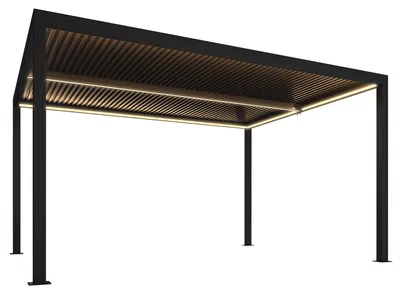Produktbild von PURPLE LEAF Pavillon Lamellenpergola 3.35x4 m mit LED, wasserdicht, winterfest, Alu verstellbare Lamellen für Garten, Grau