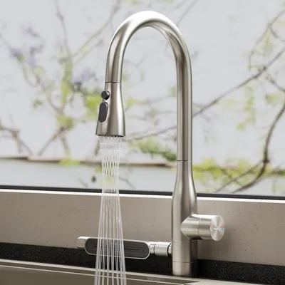 Produktbild von doporro Wasserhahn Küche Hochdruck, Einhebel-Mischbatterie, Ausziehbare Spültischarmatur 360°Schwenkbar Küchenarmatur aus Edelstahl Silber Turnix-03