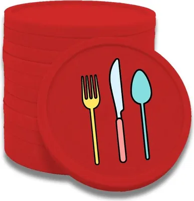 Produktbild von CombiCraft Kunststoff Wertmarken mit Besteckset -Aufdruck in Rot 29 mm Durchmesser - 100 Stück pro Packung