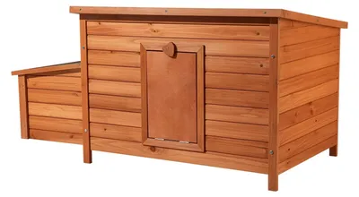 Produktbild von Hühnerstall Hühnerhaus Geflügelstall - 136 x 74 x 70 cm - Naturrotbraun - Mit Legenest und Laufbrett