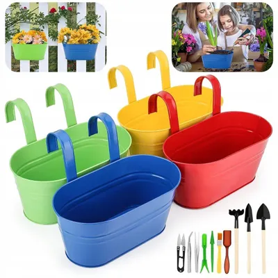 Zdjęcie produktu dla 4 Szt. Doniczka Ogrodowa Balkonowa Wkład Kolorowa 27 Cm Z Hakiem Wiszące