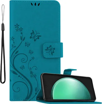 Image de Cadorabo Housse pour Samsung Galaxy S24 FE Housse en FLORAL BLEU Housse de protection au design floral avec fermeture magnétique, fonction de support et pochettes pour cartes Book Case Cover