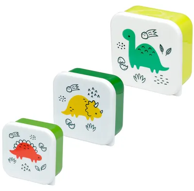 3er-Set Brotdosen Dinosaurier-Motiv, S/M/L, BPA-frei, rechteckig