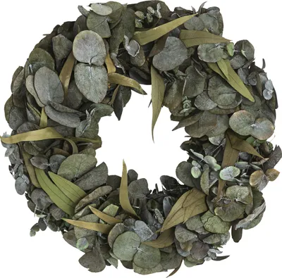 Produktbild von Dehner Deko-Kranz Eukalyptus, handgefertigter Naturkranz, einseitig gebunden, Ø 35 cm, Höhe 9 cm, Naturmaterial, grün