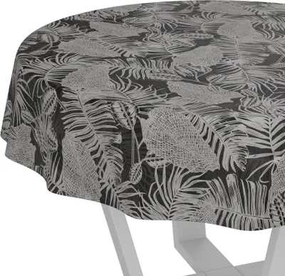 Produktbild von Tischdecke wasserabweisend abwaschbar Grau Rund 100cm Nachttropik Tropika Schwarz Wachstuch Gartentischdecke
