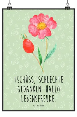 Produktbild von Mr. & Mrs. Panda Bild Blume Hagebutte DIN A5 - Blattgrün - Geschenk, Wandbild, Lebensfreude, Kunstdruck, Schlechte Gedanken, Plakat, drucke, wanddeko, Garten