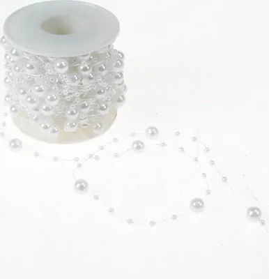 Produktbild von 15m Perlengirlande Perlen Ø3+8mm Perlenkette Perlenschnur Perlenband Perlenstrang, Farbe:weiß