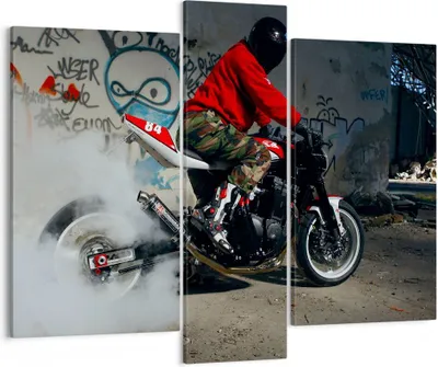 Produktbild von Bild auf Leinwand - Leinwandbild - Motorrad motorradfahrer graffiti - 95x80cm - Wand Bild - Wanddeko - Leinwanddruck - Bilder - Kunstdruck - Wanddekoration - Leinwand bilder - Wandkunst - CB95x80-2265