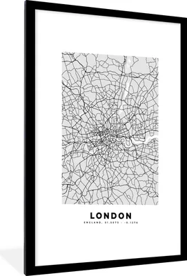 Produktbild von MuchoWow® Gerahmtes Poster London - Stadtplan - Schwarz und Weiß - Karte 60x90 cm - Poster mit Schwarzem Bilderrahmen Wandposter Rahmen Foto Bilder - Dekoration - Wandposter Wohnzimmer - Hochwertig