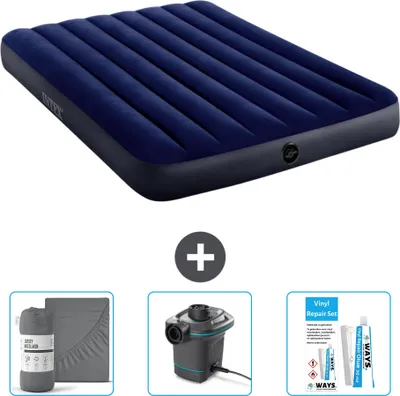 Produktbild von Intex Airbed - Doppelbett - 137 x 191 x 25 cm - Blau - Im Lieferumfang enthalten Spannbettuch - Pumpe en Reperaturset