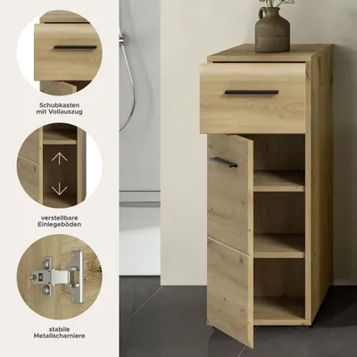 Produktbild von Ice Badschrank 1 Tür, 1 Schublade Eiche Nachbildung.