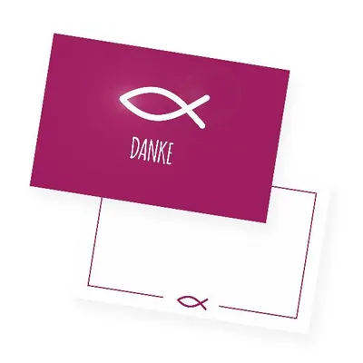 Produktbild von itenga 24x Dankeskarten FISCH Kommunion Taufe Konfirmation PINK Mädchen