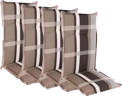 Four chair cushions with a plaid pattern.