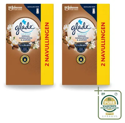 Immagine prodotto di 2 ricariche Glade Touch & Fresh – Sandalo e gelsomino, profumo intenso – 10 ml – Confezione risparmio – 2 pezzi