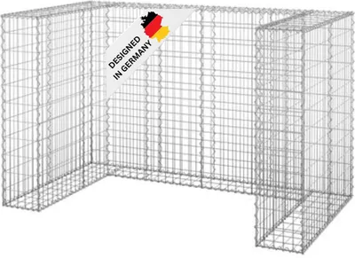 Produktbild von DELUKE® 2er Gabionen Mülltonnenbox ESOL | 110x180x100cm| Mülltonnenverkleidung für 2 Tonnen Gabionenwand Müllbox aus Steinen Mülltonnenschutz