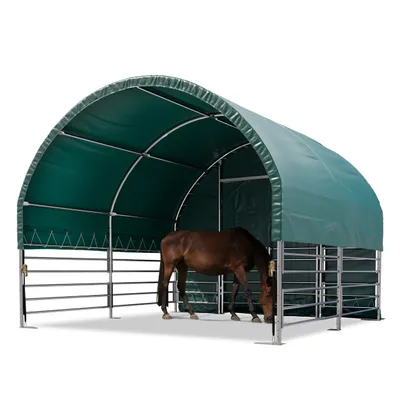 Produktbild von Weidezelt 4x4 m PVC Plane 2300 Newton - für Erduntergrund - vorn offen - grün