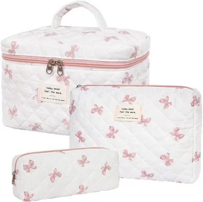 Image de Trousses de maquillage de voyage, trousses de maquillage de voyage doublées pour femmes, trousses de maquillage à motifs floraux pour femmes, ensemble de trousses de beauté de voyage
