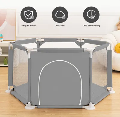Produktbild von Laufgitter für Kleinkinder, Adorable Safety Play Center Yard Baby Kind Laufstall Zaun Kids Activity Center Gate Safety Yard Home Atmungsaktives Netz Sechseck, Grau