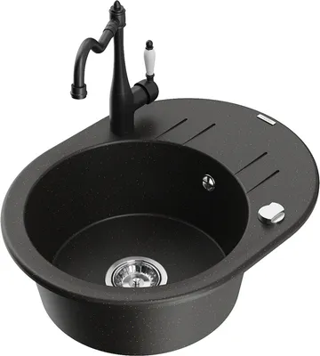 Produktbild von Mexen Kevin 1 Becken-Granitspüle mit Abtropffläche und Mischbatterie Carla, Schwarz/Gold metallisch - 6517-75-670700-70