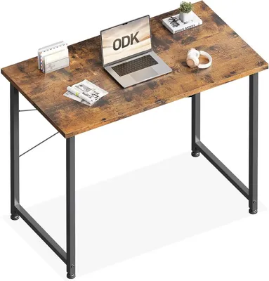 Zdjęcie produktu dla Biurko - biurko do biura - kompaktowe - regulowane nóżki - solidna metalowa rama - 100 x 48 cm - brązowe