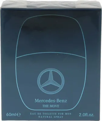 A dark blue box for Mercedes-Benz The Move Eau de Toilette for Men.