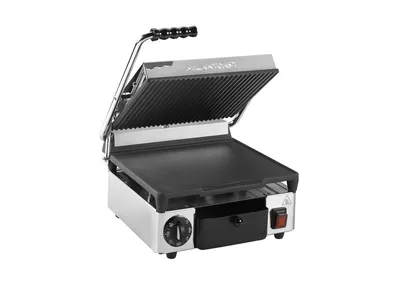 Produktbild von Milantoast Premium Kontaktgrill 16001, Gusseisenplatte oben gerillt, unten glatt