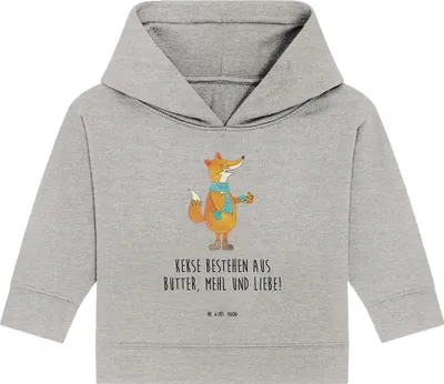 Produktbild von Mr. & Mrs. Panda Organic Baby Hoodie Fuchs Keks 24. - 36. Monat - Heather Grey - Geschenk, Frieren, Weihnachtlich, Kapuzensweatshirt, Winter, Weihnachten, Kekse