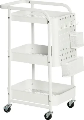 Obrázek produktu pro Kuchyňský vozík - Servírovací vozík - 3 úrovně - S kolečky - 4 háčky - Ocel a PP - 51,5 x 32 x 75,6 cm - Bílý